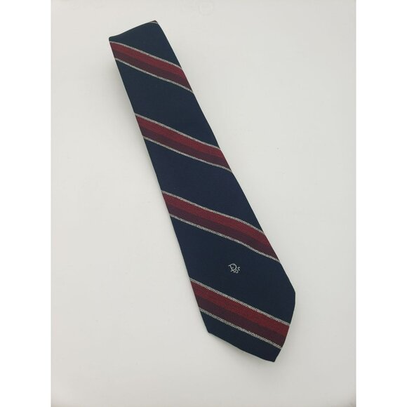 Vintage Christian Dior Necktie, Black Red Gray Diagonal Stripe, Lt Gray Logo - Picture 1 of 4